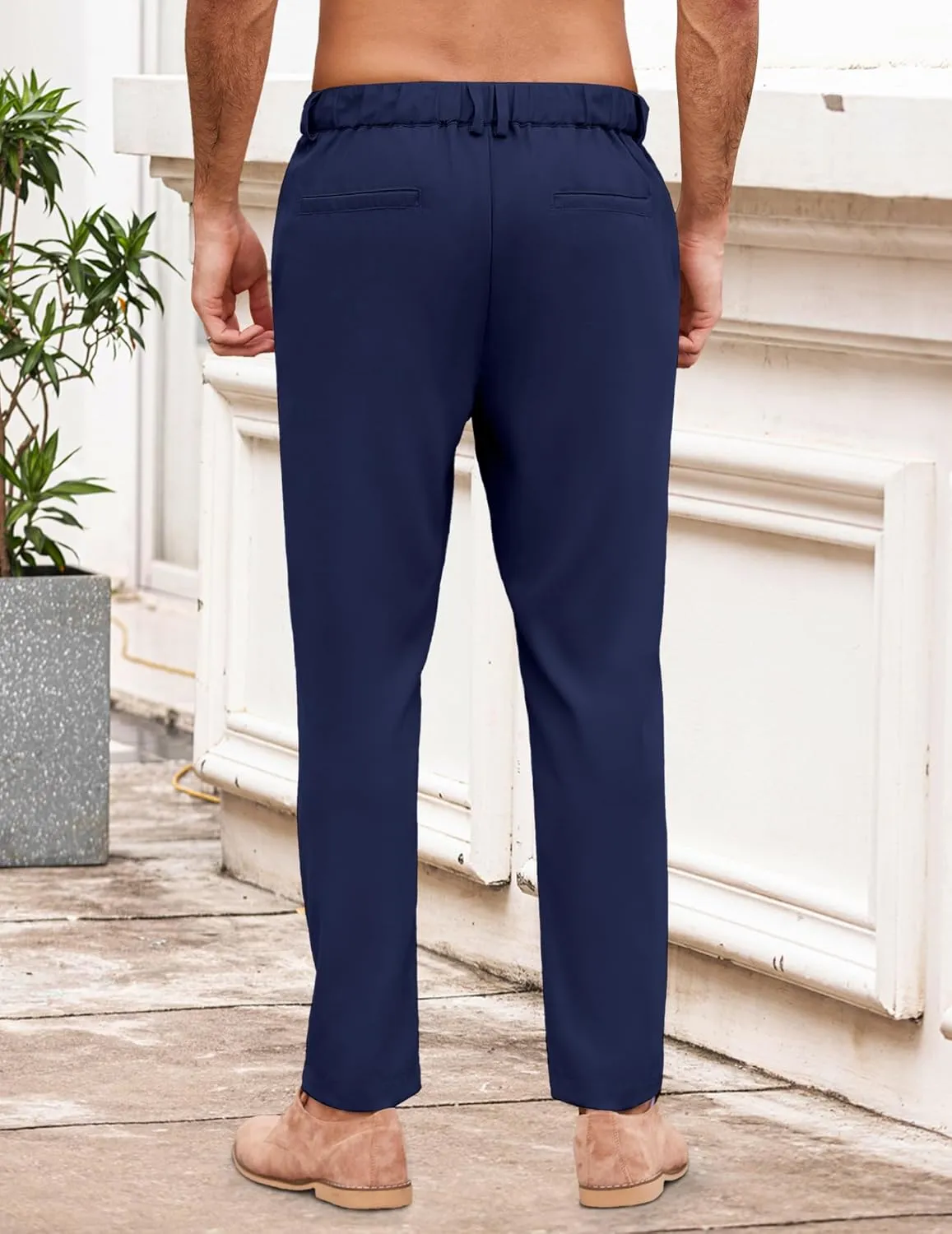 COOFANDY Men's Chino Pants Relaxed Fit Elastic Waist Basic Flat Front Drawstring Casual Pants
