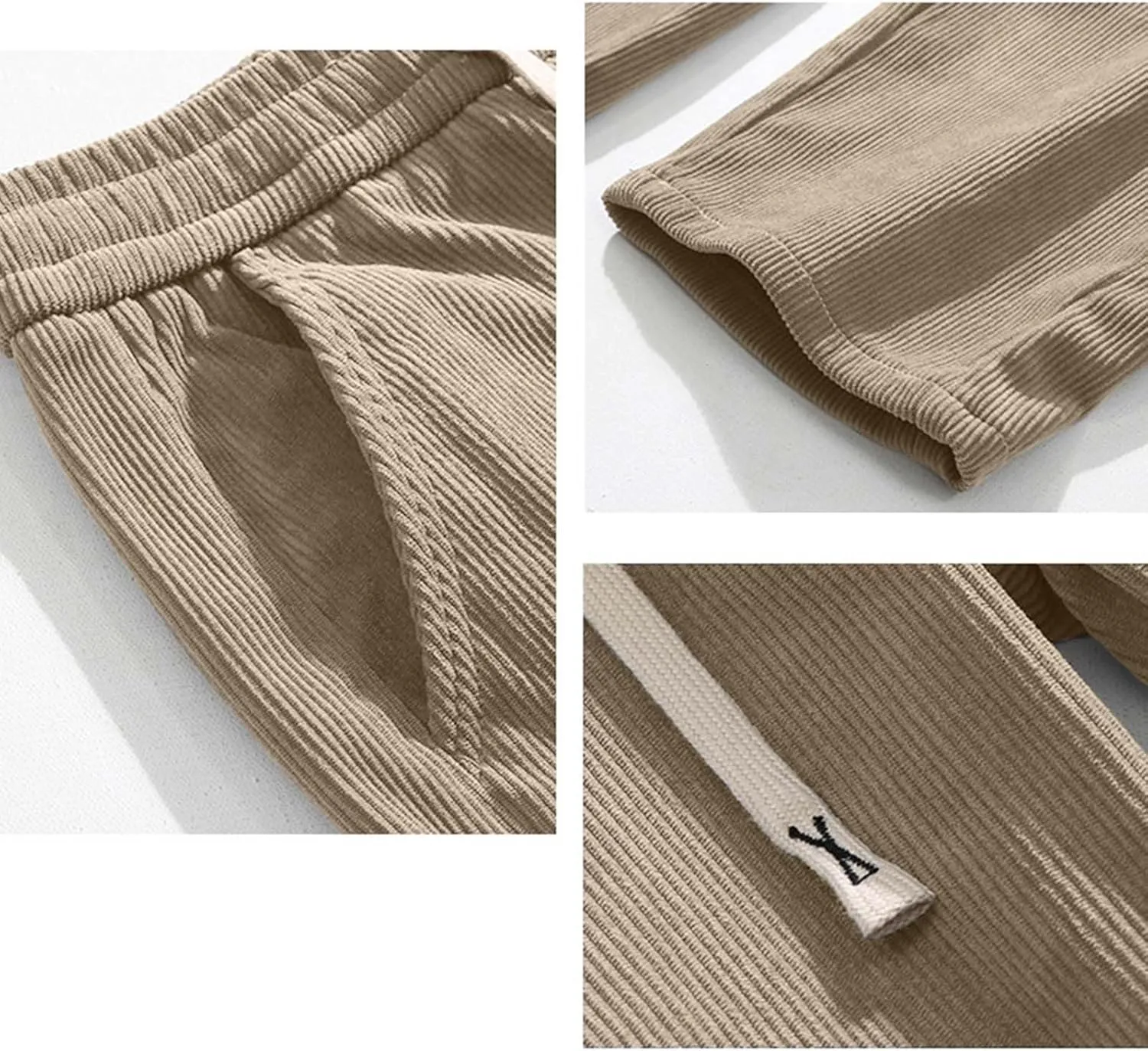 Corduroy Pants Men Straight Fit Baggy Relaxed fit Elastic Waist Drawstring Trousers Hip Hop Pants Casual Slacks 2025