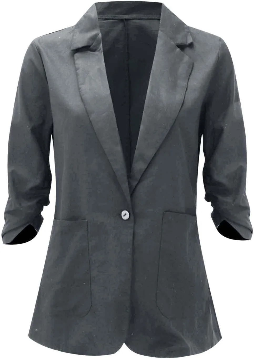 Cotton Linen Blazer Women 3/4 Stretchy Ruched Sleeve Fully Lined Boyfriend Lightweight Breathable Casual Work Jacket