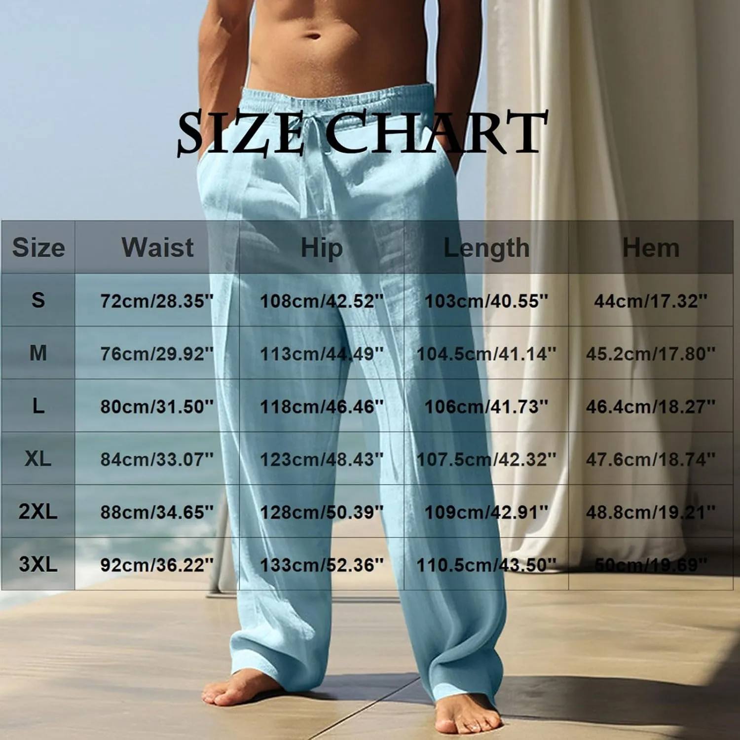 Cotton Linen Pants Mens 2025 Summer Beach Comfywear Trousers Loose Fit with Elastic Waist Drawstring Printed Pant