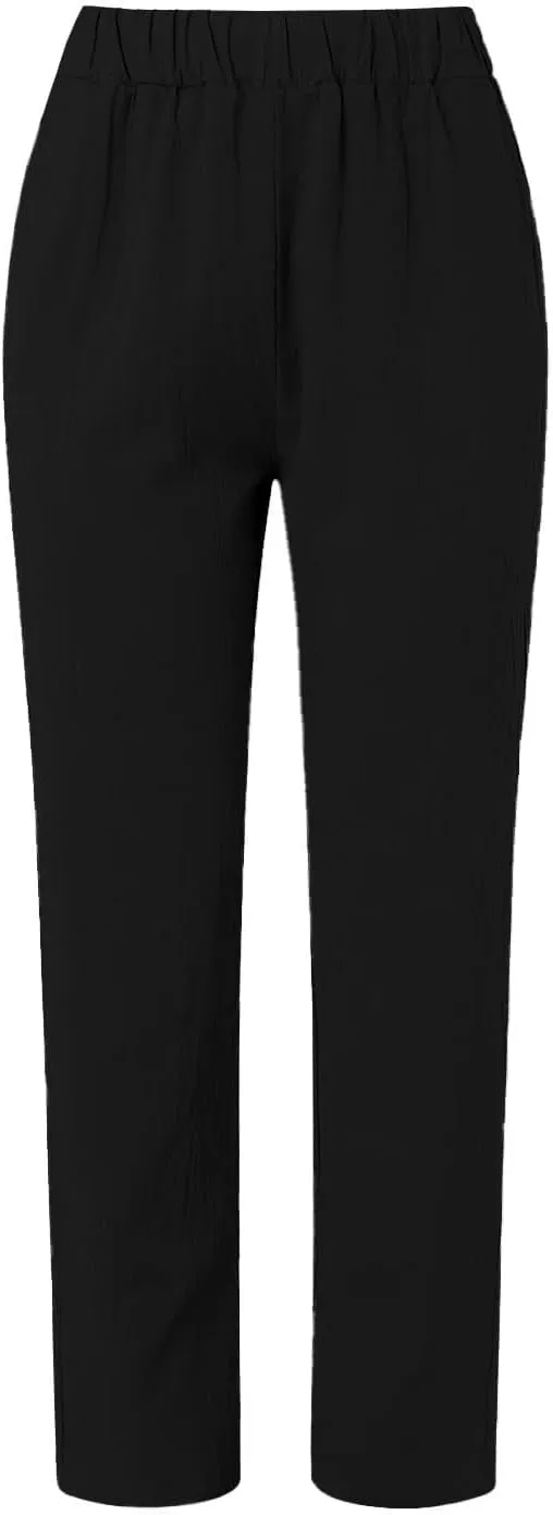 Cropped Linen Pants Women Summer Casual Elastic Waist Pants Baggy Wide Leg Crop Pants Side Button Down Capri Pants