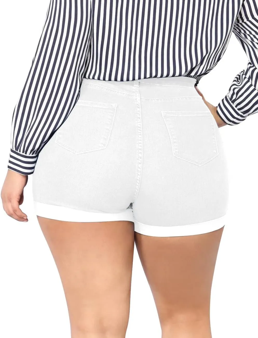 Cuihur Women's Plus Size Casual Denim Shorts High Waisted Stretchy Summer Folded Hem Jean Shorts