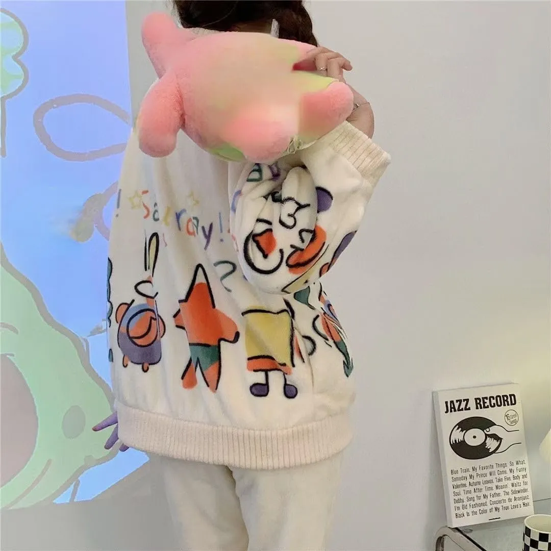 Cute Pjs for Women Set Kawaii Pajama Sets Soft Knit Sweater Sleepwear Fuzzy Pajama Pants Cozy Lounge Set Kawaii Pjs