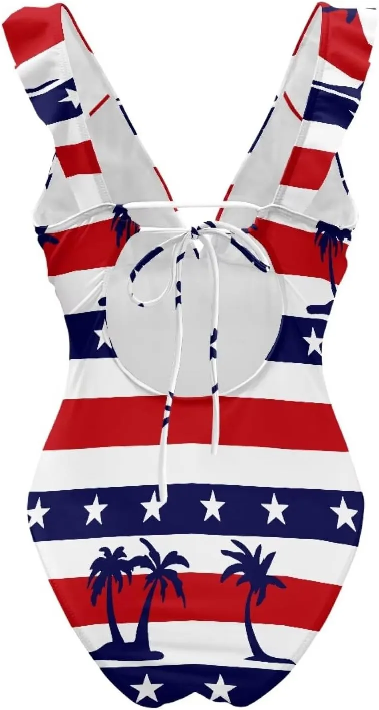Deep V Neck Bathing Suits for Women Ruffle Swim Suits for Women 2025 Tummy Control Ruch Flower Floral