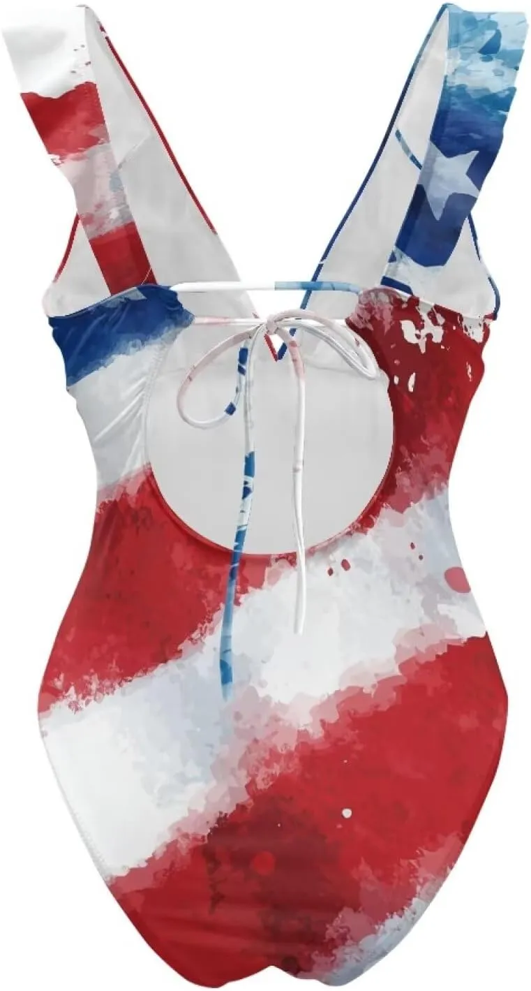 Deep V Neck Bathing Suits for Women Ruffle Swim Suits for Women 2025 Tummy Control Ruch Flower Floral