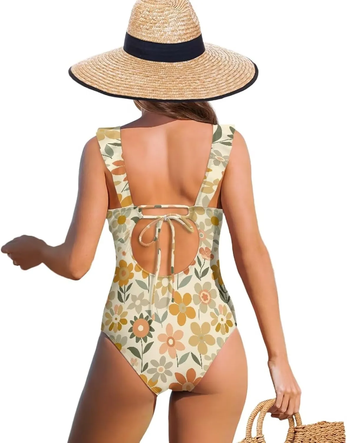 Deep V Neck Bathing Suits for Women Ruffle Swim Suits for Women 2025 Tummy Control Ruch Flower Floral