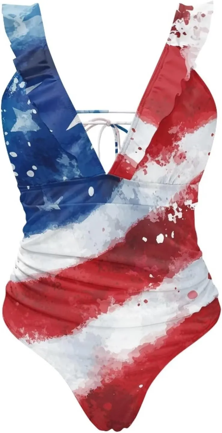 Deep V Neck Bathing Suits for Women Ruffle Swim Suits for Women 2025 Tummy Control Ruch Flower Floral
