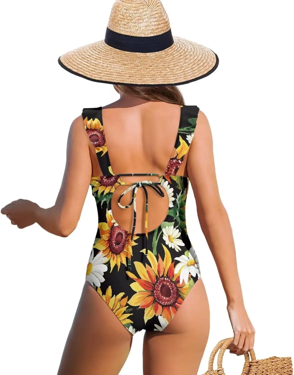 Deep V Neck Bathing Suits for Women Ruffle Swim Suits for Women 2025 Tummy Control Ruch Flower Floral