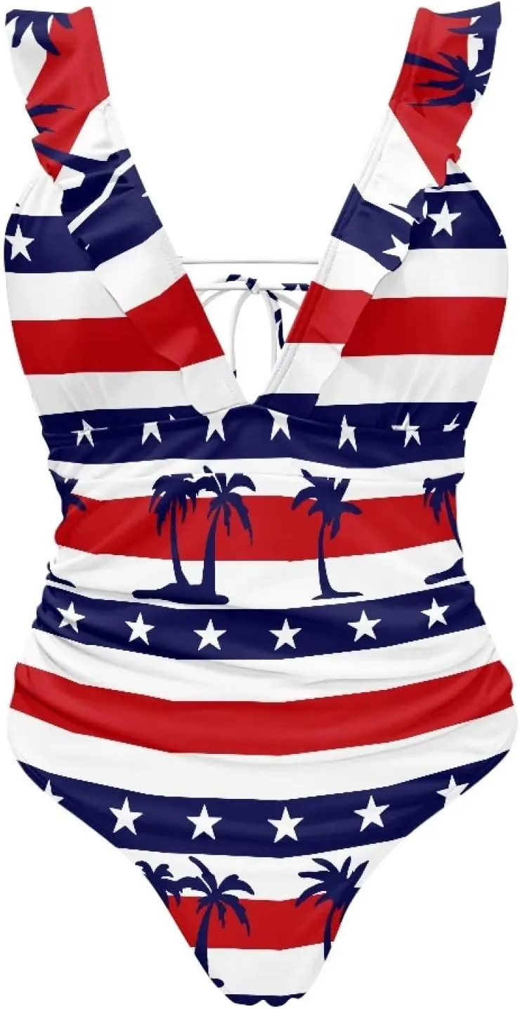 Deep V Neck Bathing Suits for Women Ruffle Swim Suits for Women 2025 Tummy Control Ruch Flower Floral