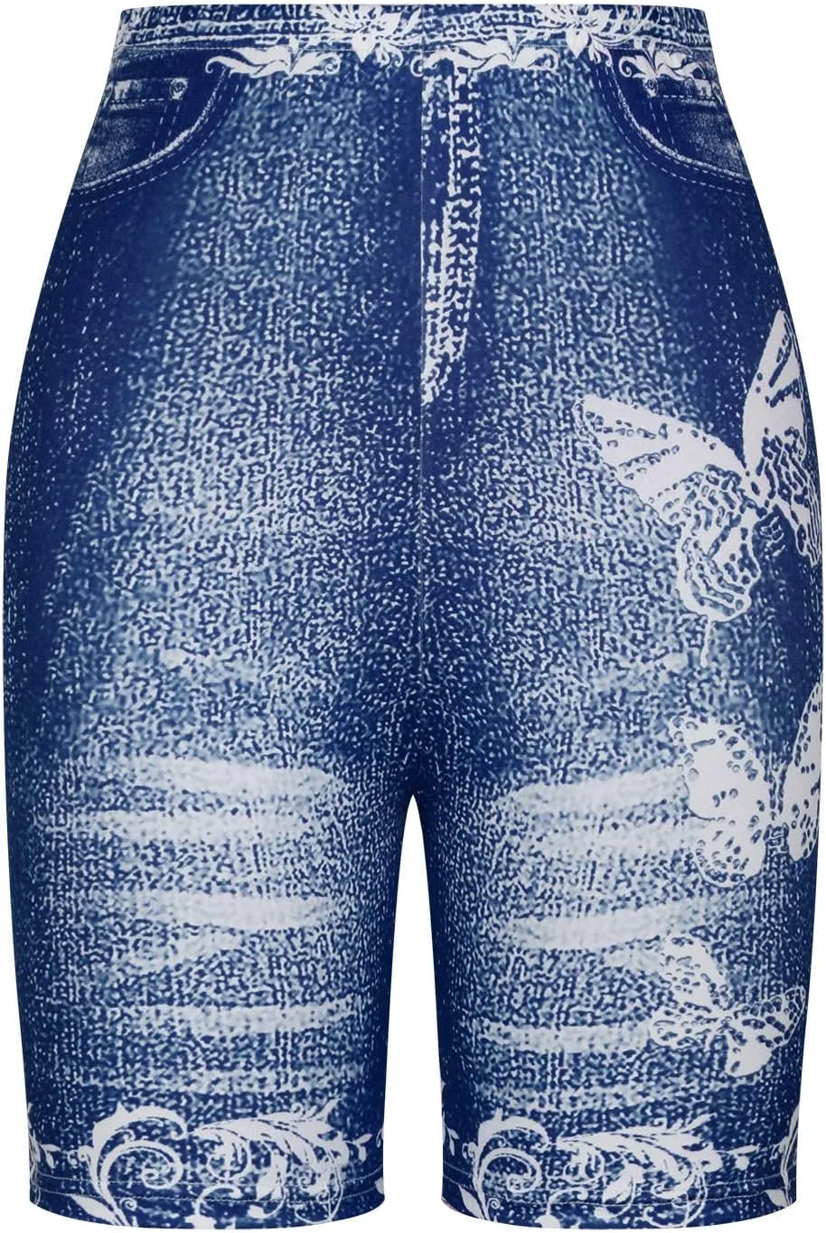 Denim Shorts for Women Mid Rise Ripped Jean Shorts Stretchy Folded Hem Hot Short Jeans Lounge Athletic Shorts