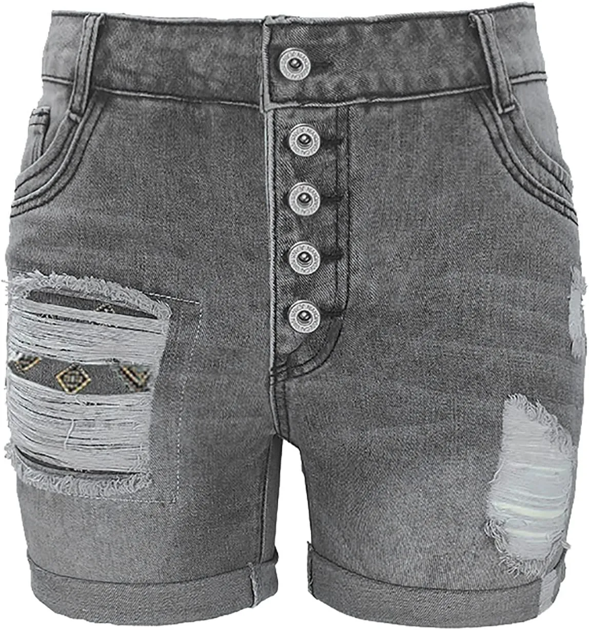 Denim Shorts Women Mid Rise Ripped Jean Shorts Stretchy Folded Hem Hot Short Jeans