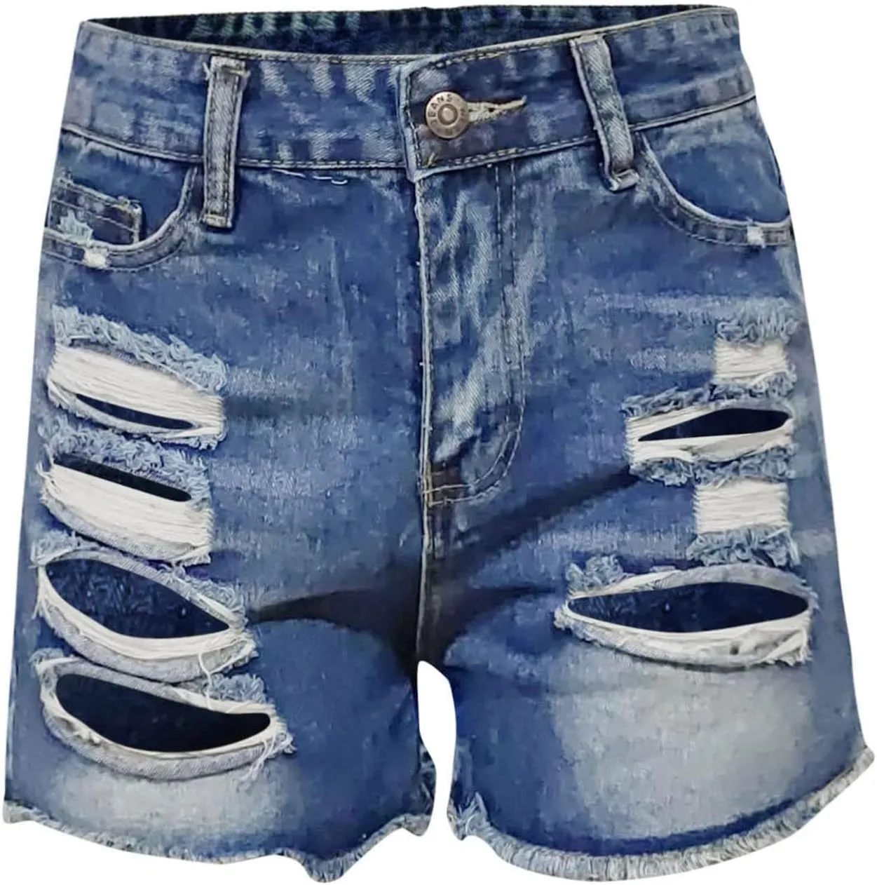 Denim Shorts Women Mid Rise Ripped Jean Shorts Stretchy Folded Hem Hot Short Jeans