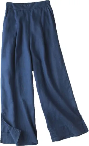 DGHM-JLMY Ladies Hakama Loose Casual Linen Wide Leg Pants Two-Layer Ankle Capris Trousers Comfy Solid Literary Style Pants