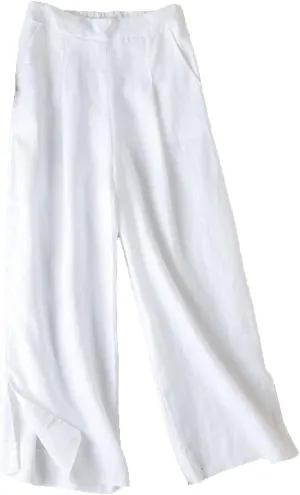 DGHM-JLMY Ladies Hakama Loose Casual Linen Wide Leg Pants Two-Layer Ankle Capris Trousers Comfy Solid Literary Style Pants
