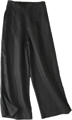 DGHM-JLMY Ladies Hakama Loose Casual Linen Wide Leg Pants Two-Layer Ankle Capris Trousers Comfy Solid Literary Style Pants