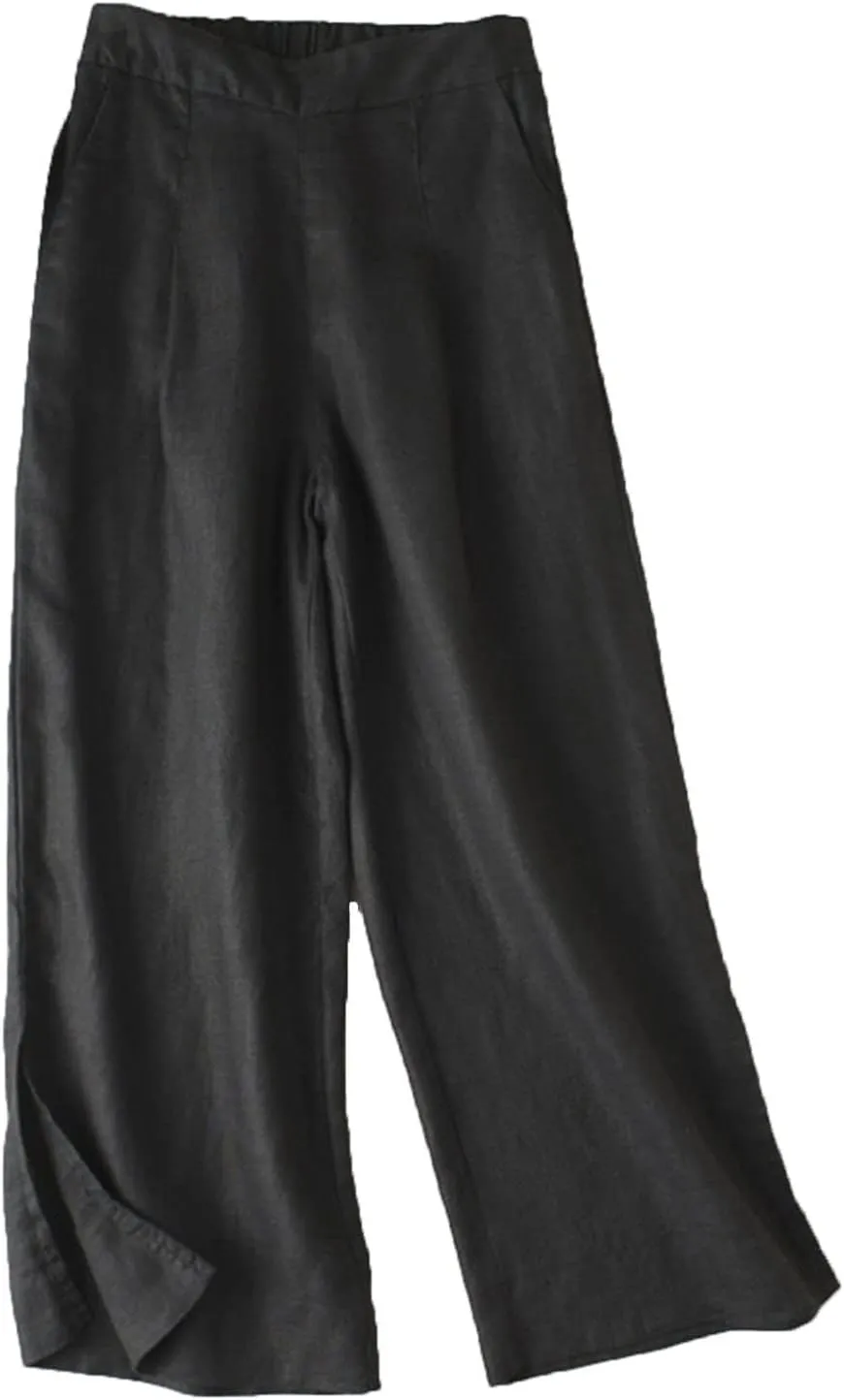 DGHM-JLMY Ladies Hakama Loose Casual Linen Wide Leg Pants Two-Layer Ankle Capris Trousers Comfy Solid Literary Style Pants