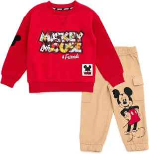 Disney Junior Fleece Sweatshirt and Twill Jogger Pants Outfit Set Toddler to Big Kid Sizes (2T - 14-16)