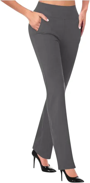 Dress Pants for Women Slip Straight Leg Trousers Solid Color High Waisted Flare Pants Work Office Formal Pants