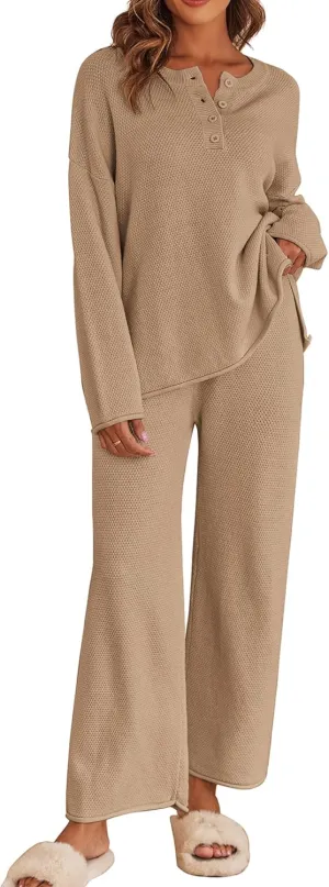 Ekouaer Pajama Set for Women 2 Piece Winter Matching Outfits Soft Knit Loungewear Sweater Sets