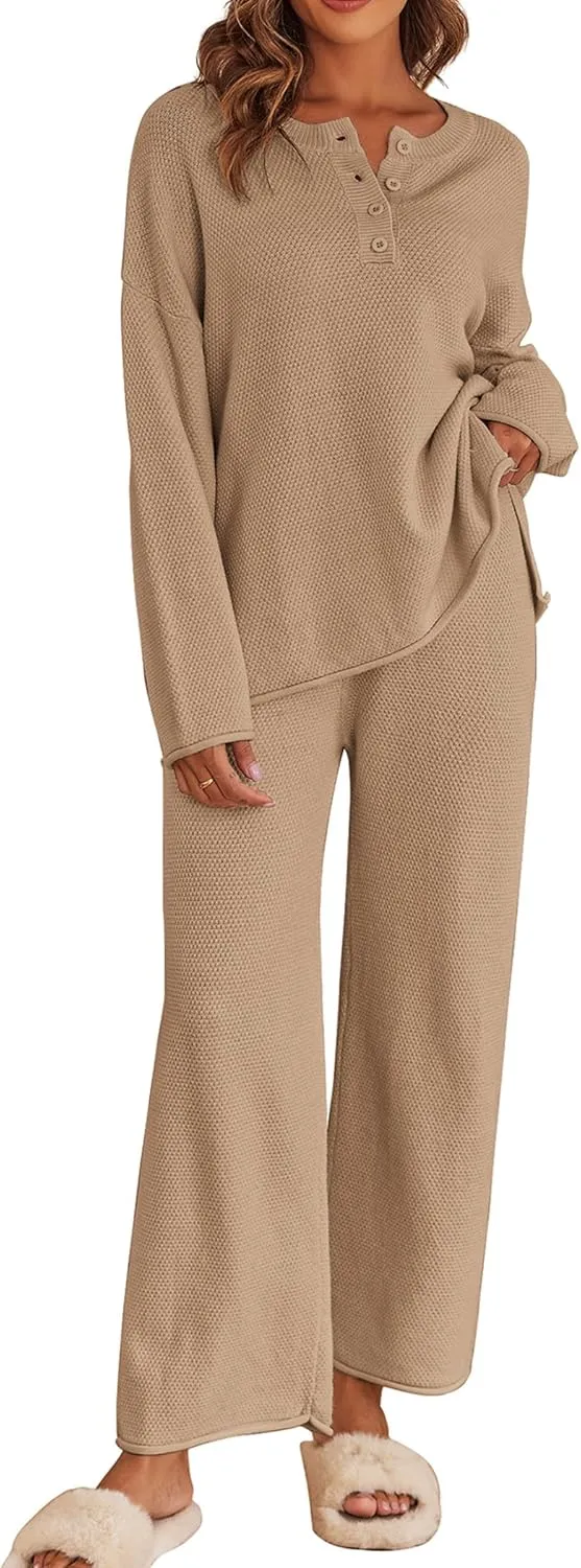 Ekouaer Pajama Set for Women 2 Piece Winter Matching Outfits Soft Knit Loungewear Sweater Sets