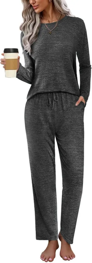 Ekouaer Pajama Set Womens Long Sleeve Sleepwear Pullover Top and Pants Cozy Loungewear Soft Pjs Lounge Set with Pockets S-XXL