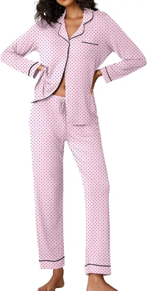 Ekouaer Pajamas Women's Long Sleeve Sleepwear Soft Button Down Loungewear Pjs Lounge Set Nightwear XS-XXL