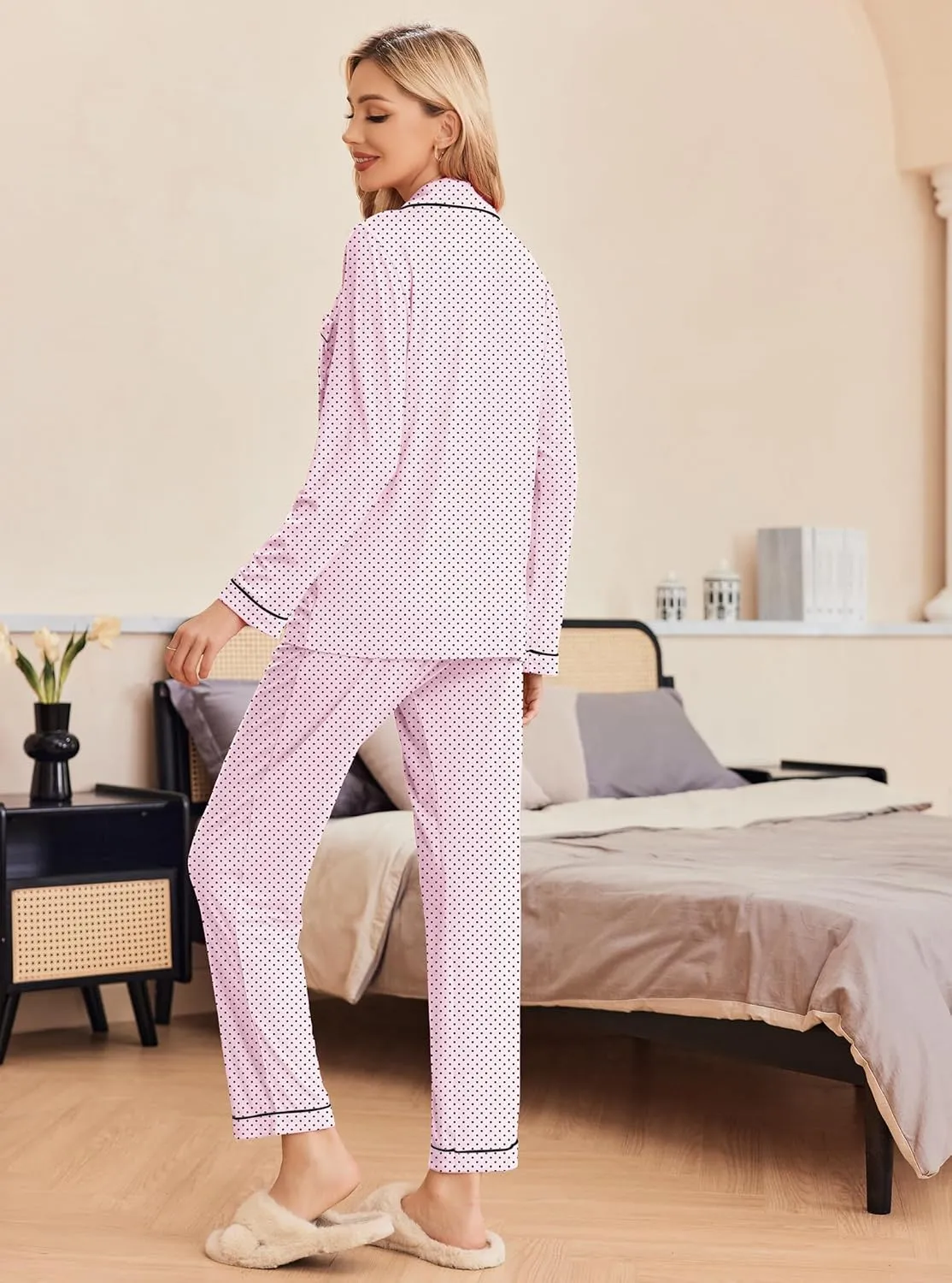 Ekouaer Pajamas Women's Long Sleeve Sleepwear Soft Button Down Loungewear Pjs Lounge Set Nightwear XS-XXL