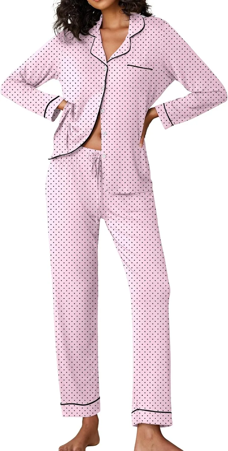 Ekouaer Pajamas Women's Long Sleeve Sleepwear Soft Button Down Loungewear Pjs Lounge Set Nightwear XS-XXL