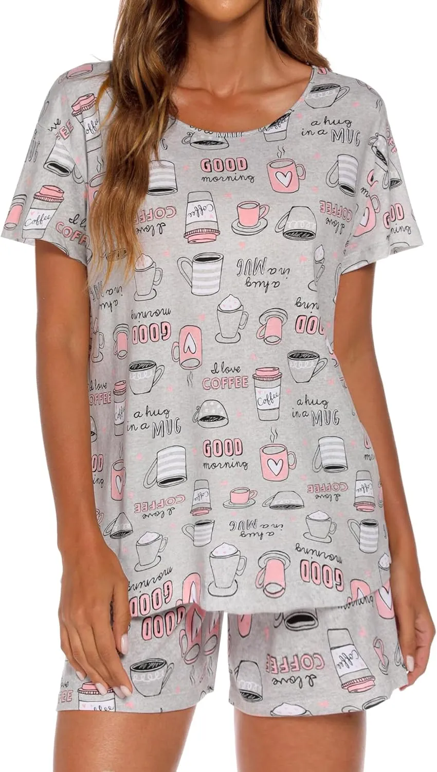 ENJOYNIGHT Womens Pajama Shorts Sets Cotton Pjs Summer Cute Sleepwear with Pockets