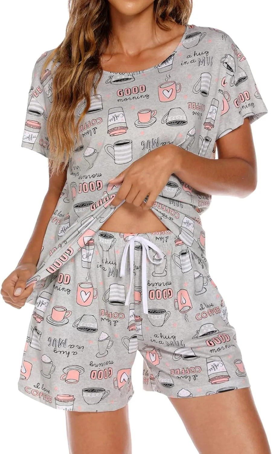 ENJOYNIGHT Womens Pajama Shorts Sets Cotton Pjs Summer Cute Sleepwear with Pockets