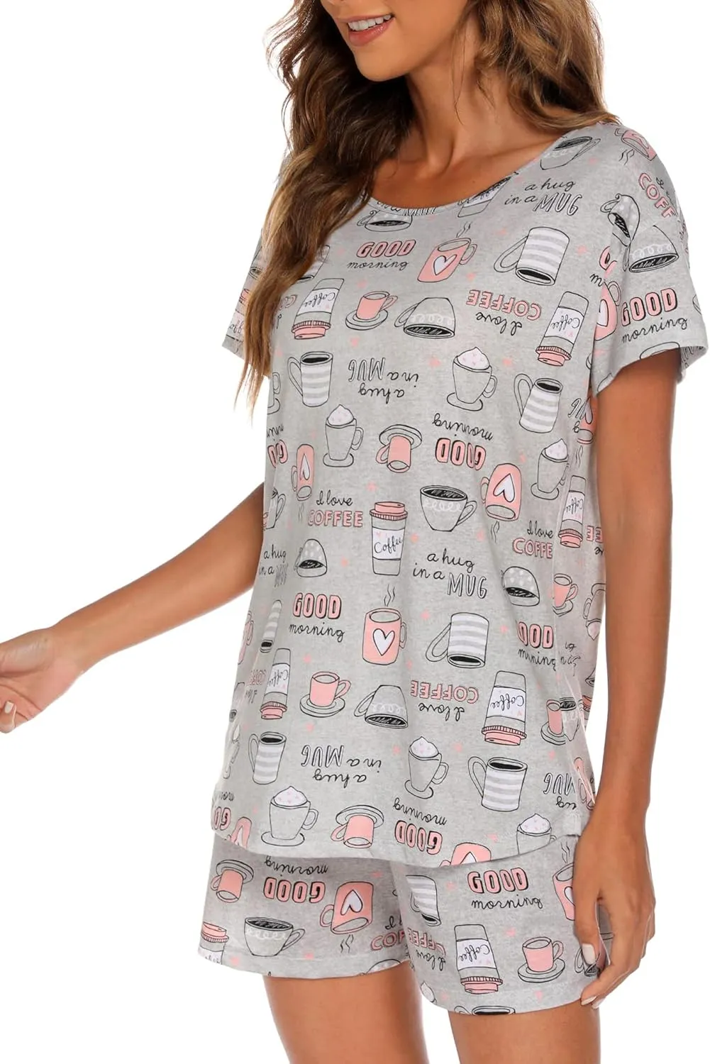ENJOYNIGHT Womens Pajama Shorts Sets Cotton Pjs Summer Cute Sleepwear with Pockets