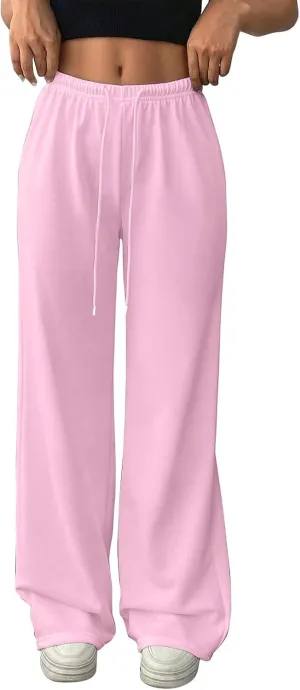 Fleece Lined Sweatpants Women Baggy High Waisted Straight Leg Trousers Drawstring Winter Warm Athletic Joggers