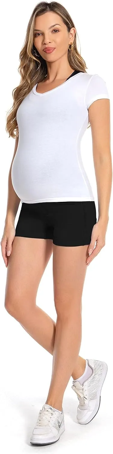 Foucome Maternity Denim Shorts Over Bump Ripped Distressed Folded Hem Blue Jean Shorts Comfy Summer Pregnancy Shorts