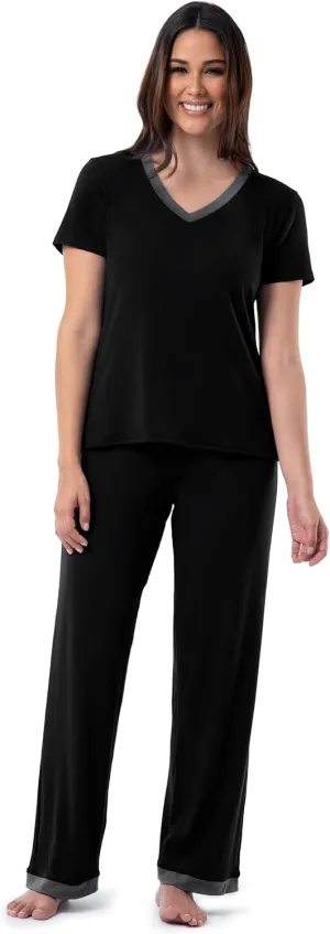 Fruit of the Loom Women's Short Sleeve Tee and Pant 2 Piece Sleep Pajama Set