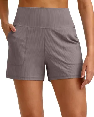 G4Free Ribbed Stretchy Womens Shorts Casual High Waisted Athletic Running Golf Lounge Shorts with Pockets