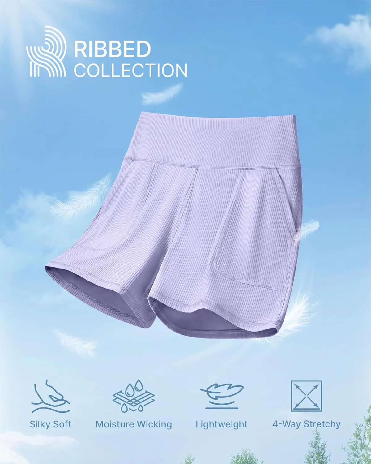 G4Free Ribbed Stretchy Womens Shorts Casual High Waisted Athletic Running Golf Lounge Shorts with Pockets