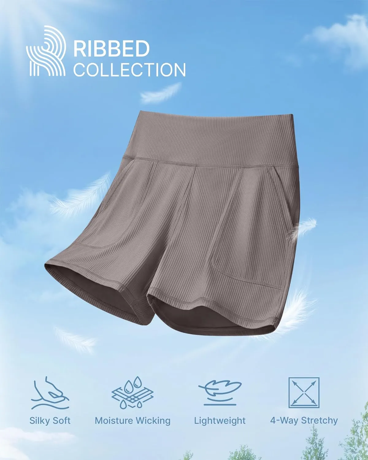 G4Free Ribbed Stretchy Womens Shorts Casual High Waisted Athletic Running Golf Lounge Shorts with Pockets