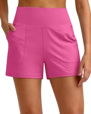 G4Free Ribbed Stretchy Womens Shorts Casual High Waisted Athletic Running Golf Lounge Shorts with Pockets