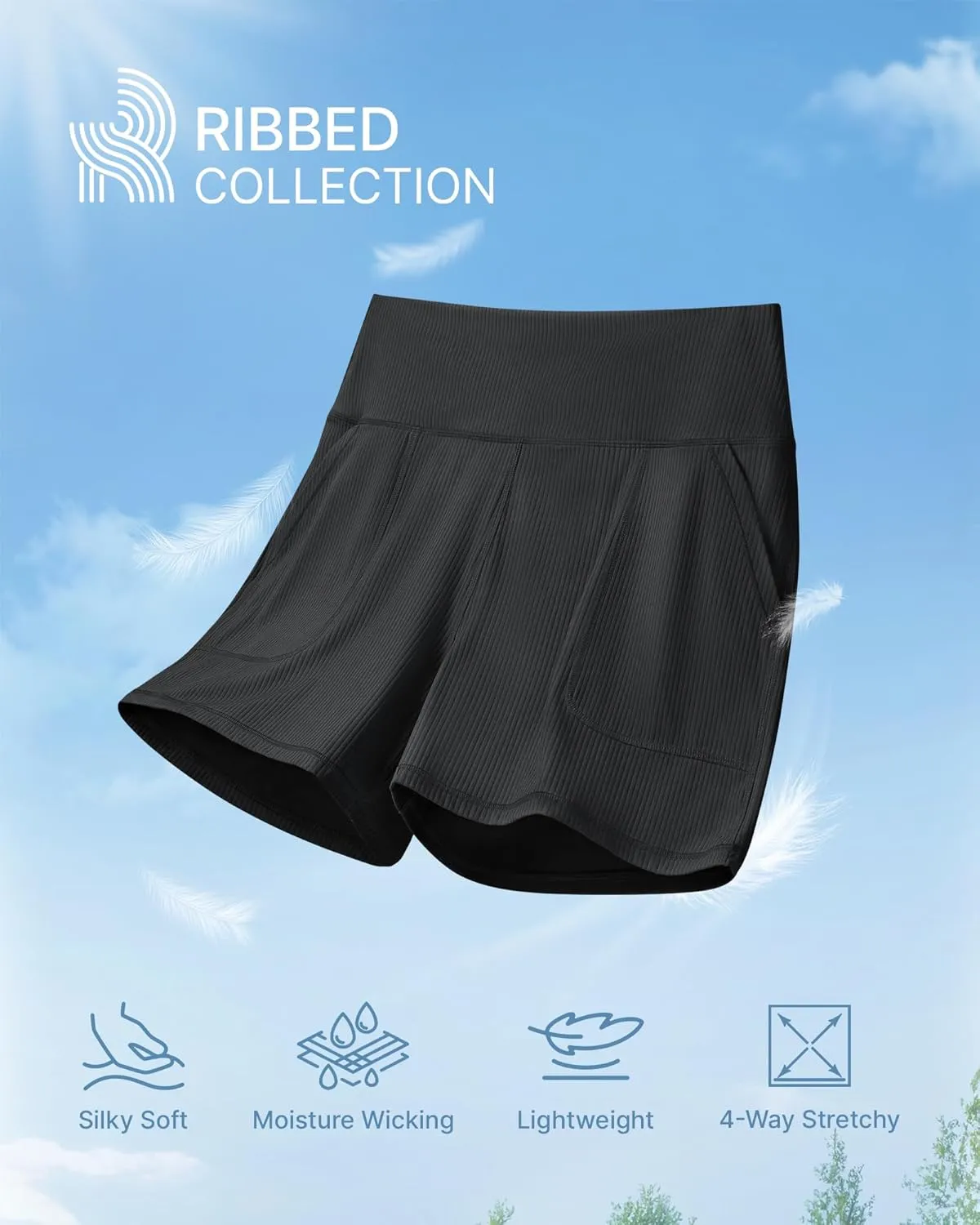 G4Free Ribbed Stretchy Womens Shorts Casual High Waisted Athletic Running Golf Lounge Shorts with Pockets