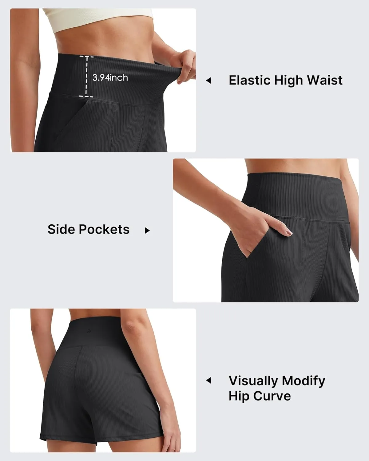 G4Free Ribbed Stretchy Womens Shorts Casual High Waisted Athletic Running Golf Lounge Shorts with Pockets