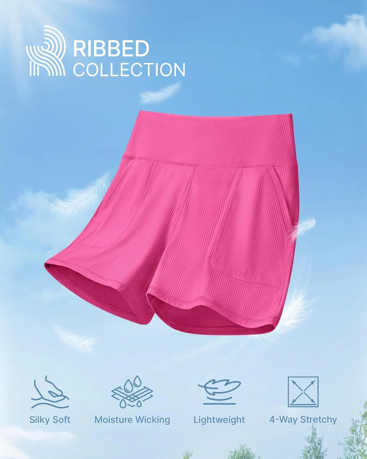 G4Free Ribbed Stretchy Womens Shorts Casual High Waisted Athletic Running Golf Lounge Shorts with Pockets