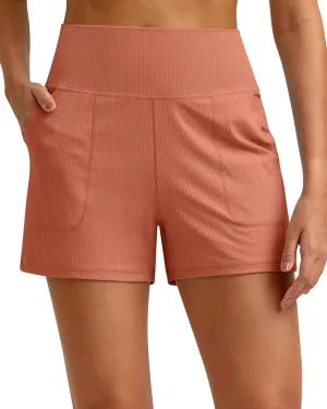 G4Free Ribbed Stretchy Womens Shorts Casual High Waisted Athletic Running Golf Lounge Shorts with Pockets