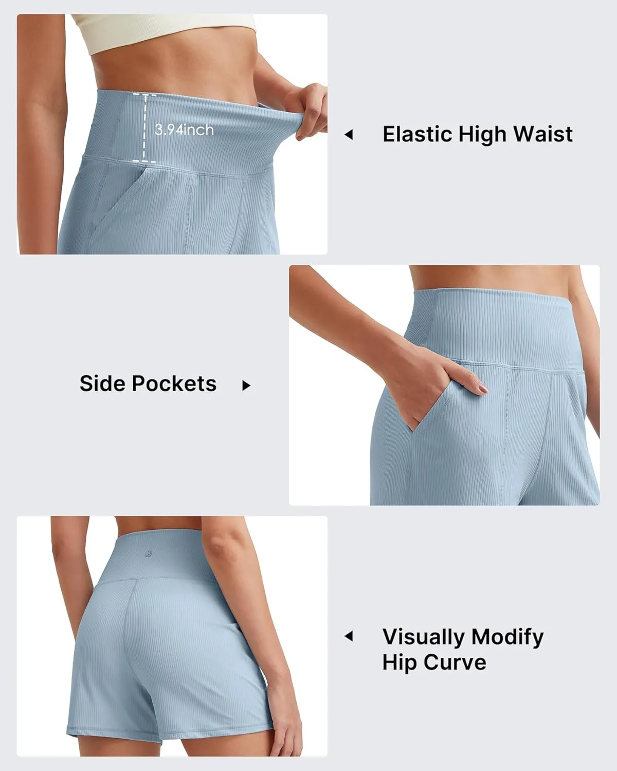 G4Free Ribbed Stretchy Womens Shorts Casual High Waisted Athletic Running Golf Lounge Shorts with Pockets
