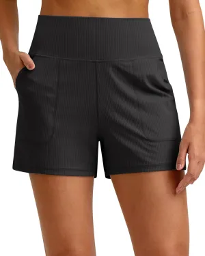 G4Free Ribbed Stretchy Womens Shorts Casual High Waisted Athletic Running Golf Lounge Shorts with Pockets