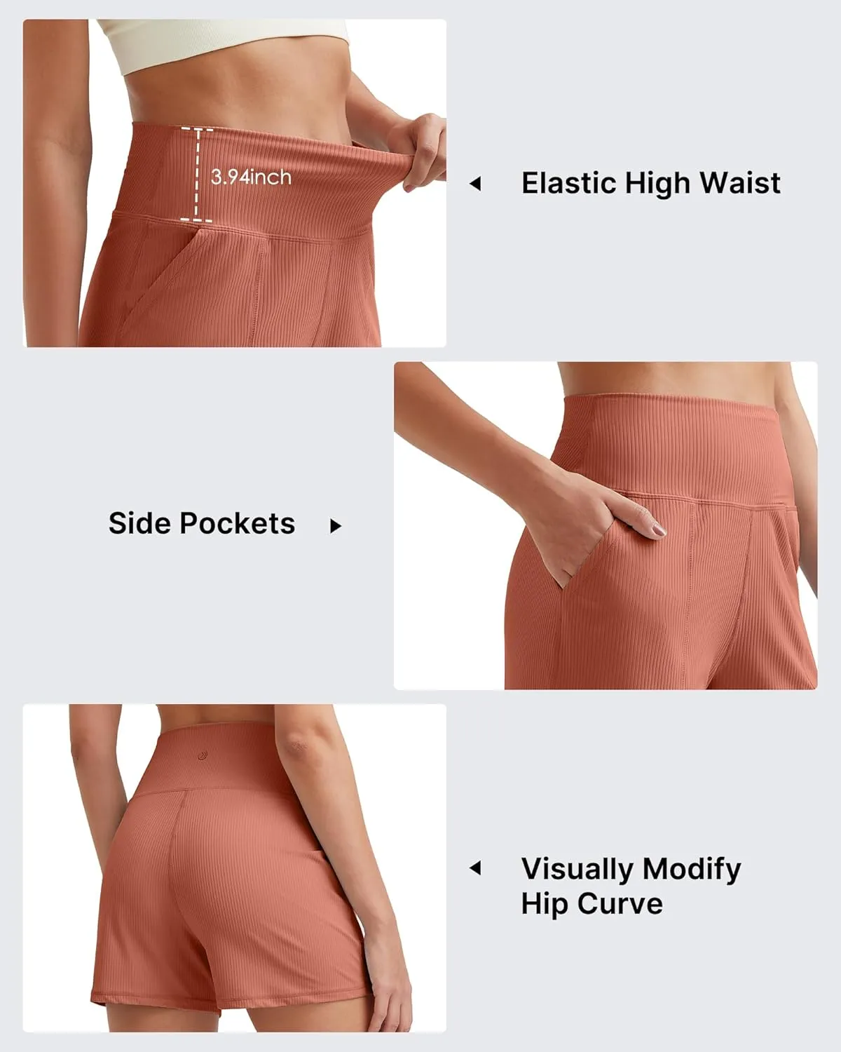 G4Free Ribbed Stretchy Womens Shorts Casual High Waisted Athletic Running Golf Lounge Shorts with Pockets