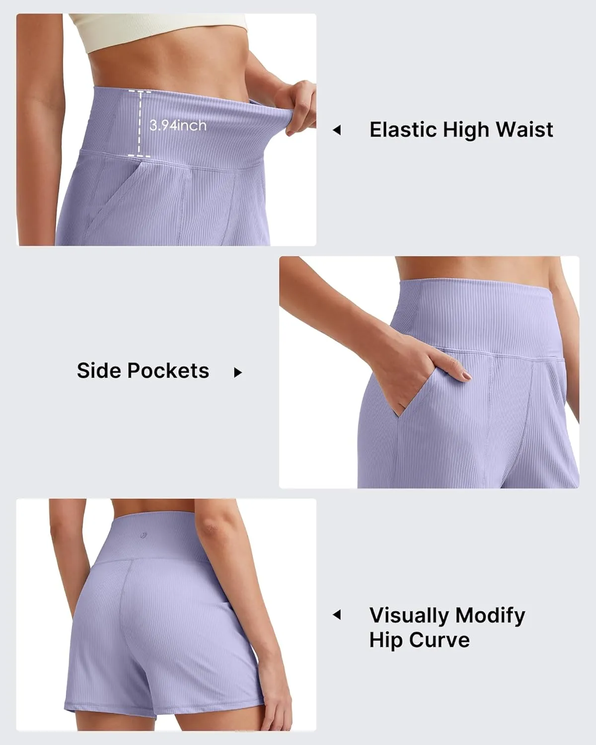 G4Free Ribbed Stretchy Womens Shorts Casual High Waisted Athletic Running Golf Lounge Shorts with Pockets