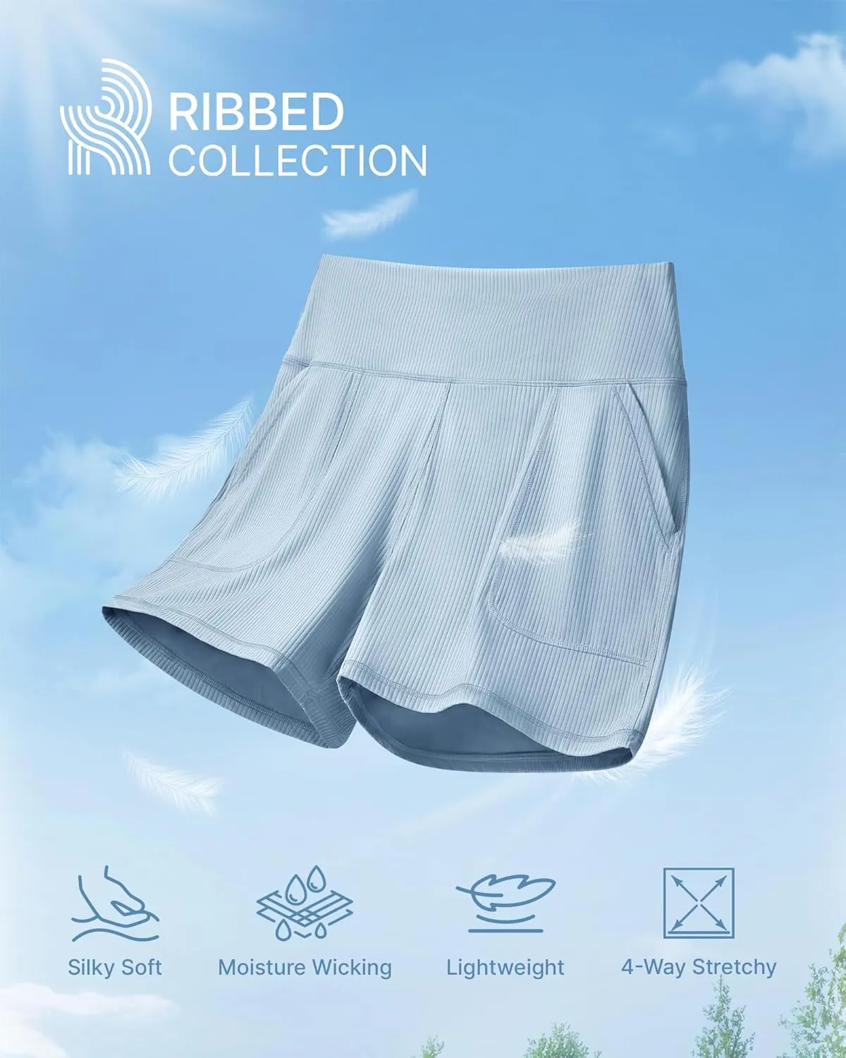 G4Free Ribbed Stretchy Womens Shorts Casual High Waisted Athletic Running Golf Lounge Shorts with Pockets