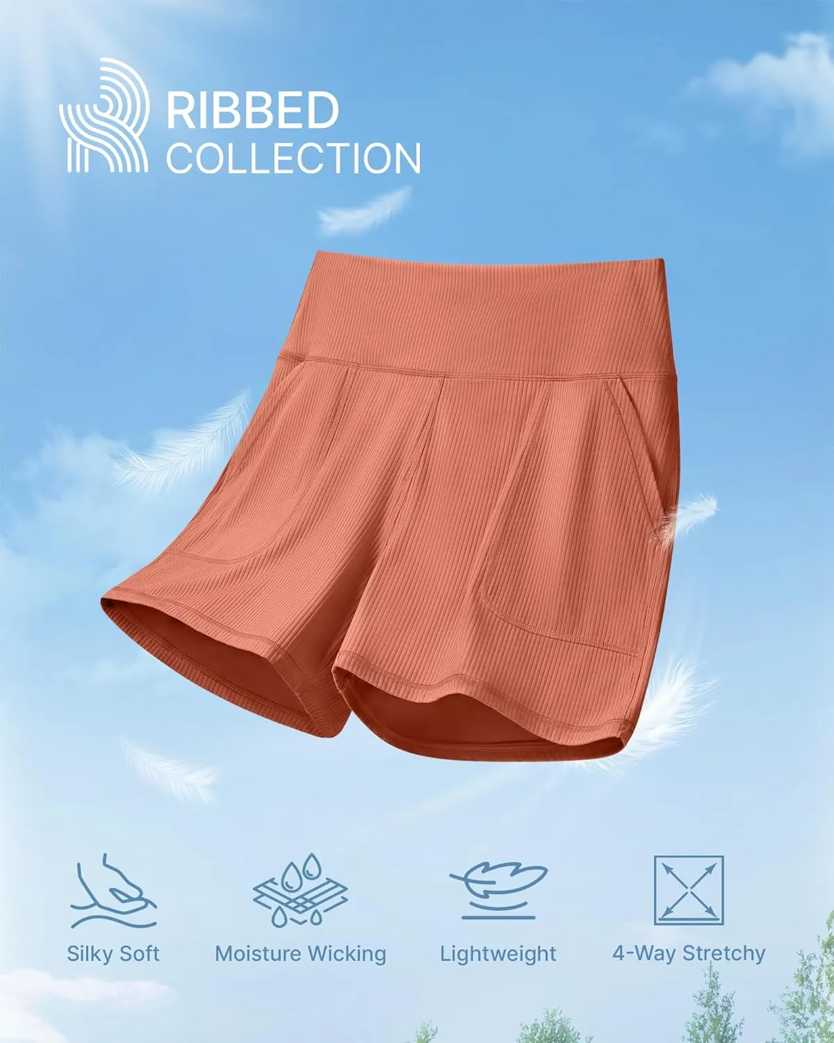 G4Free Ribbed Stretchy Womens Shorts Casual High Waisted Athletic Running Golf Lounge Shorts with Pockets