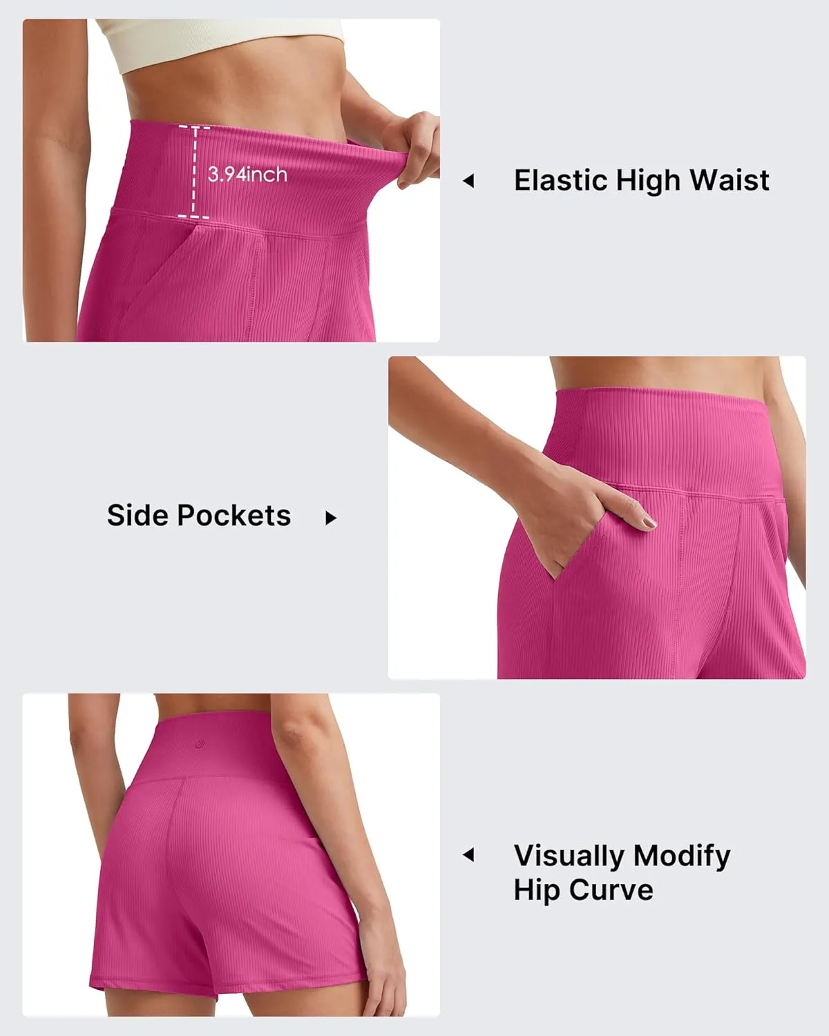 G4Free Ribbed Stretchy Womens Shorts Casual High Waisted Athletic Running Golf Lounge Shorts with Pockets