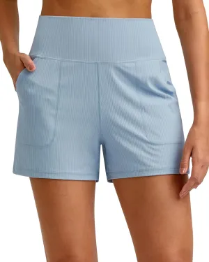 G4Free Ribbed Stretchy Womens Shorts Casual High Waisted Athletic Running Golf Lounge Shorts with Pockets